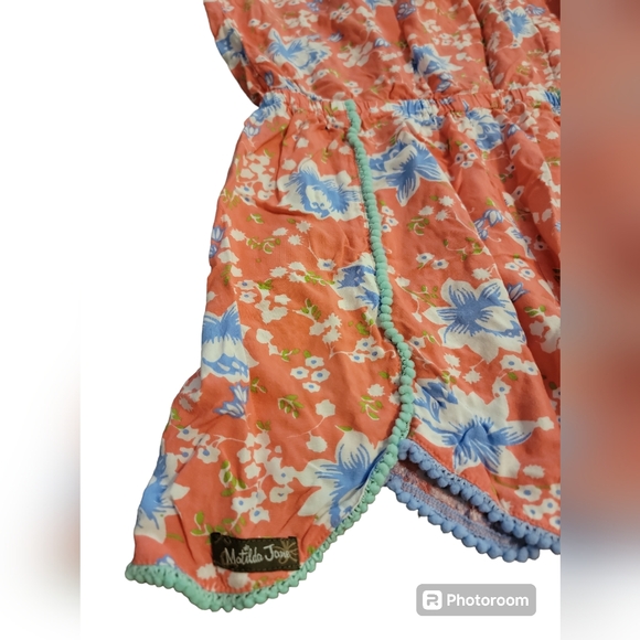Matilda Jane Girls Romper Size 14 Lightweight Orange Blue Lace Ruffle - Picture 3 of 6